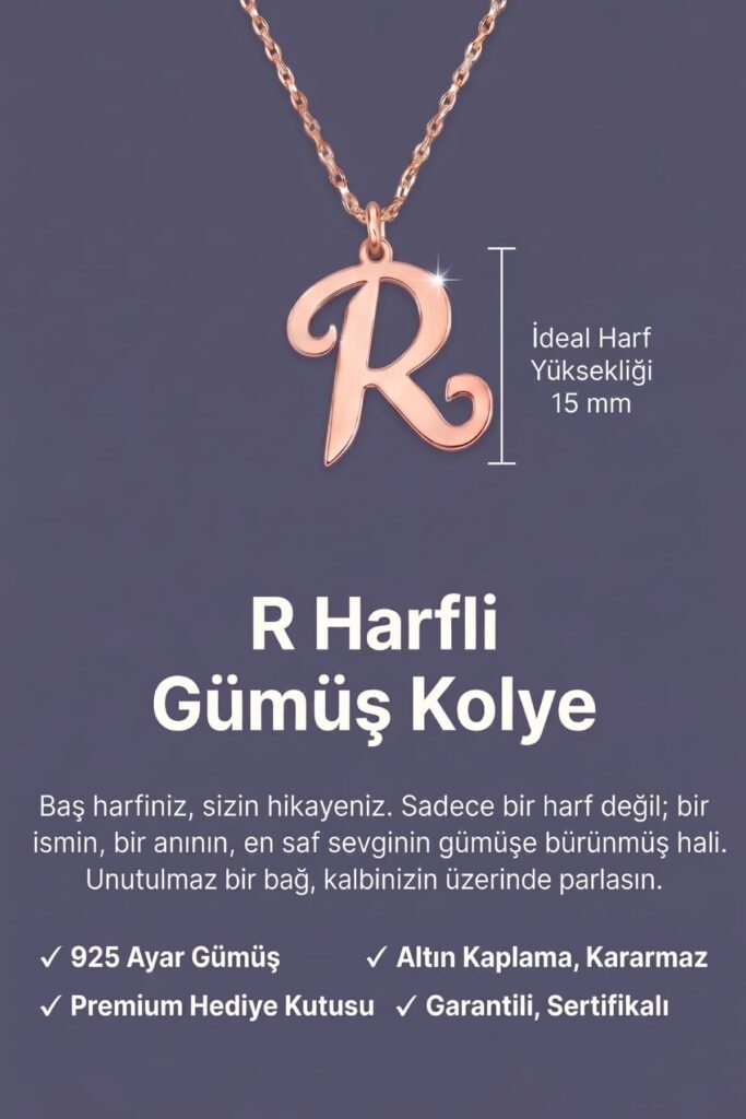 R Harfi 925 Ayar Gümüş Kolye | 18 Ayar Vermeil Premium Rose Altın Kaplama