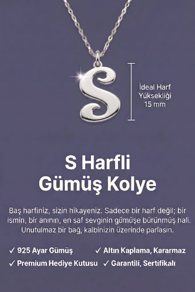 S Harfi 925 Ayar Gümüş Kolye | 18 Ayar Vermeil Premium Beyaz Altın Kaplama