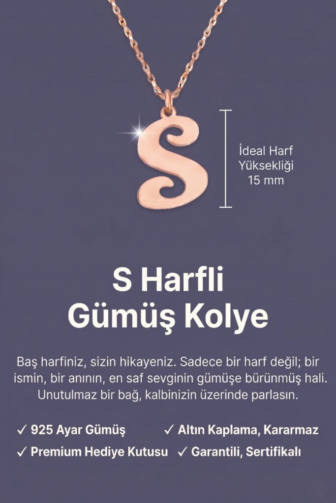 S Harfi 925 Ayar Gümüş Kolye | 18 Ayar Vermeil Premium Rose Altın Kaplama