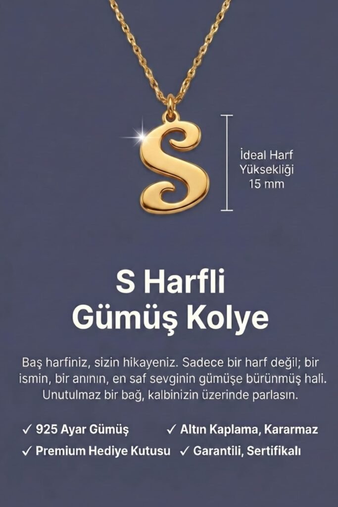 S Harfi 925 Ayar Gümüş Kolye | 18 Ayar Vermeil Premium Sarı Altın Kaplama