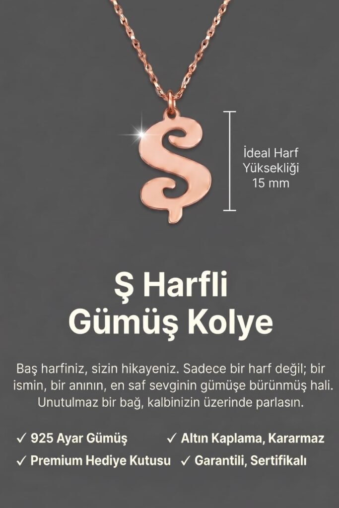 Ş Harfi 925 Ayar Gümüş Kolye | 18 Ayar Vermeil Premium Beyaz Altın Kaplama