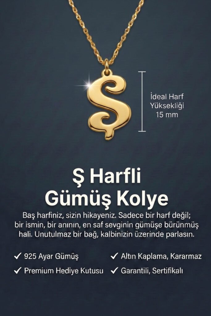 Ş Harfi 925 Ayar Gümüş Kolye | 18 Ayar Vermeil Premium Sarı Altın Kaplama