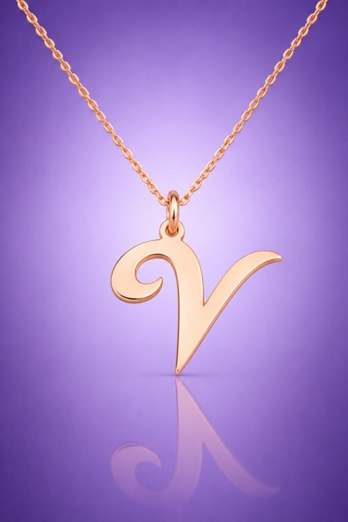 V Harfi 925 Ayar Gümüş Kolye | 18 Ayar Vermeil Premium Rose Altın Kaplama