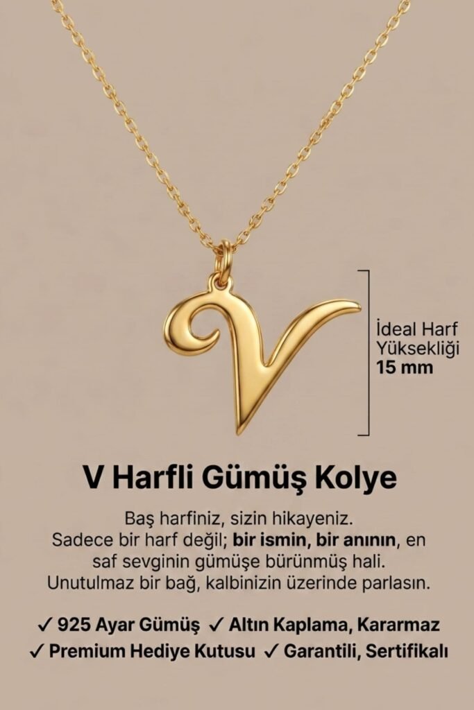 V Harfi 925 Ayar Gümüş Kolye | 18 Ayar Vermeil Premium Sarı Altın Kaplama