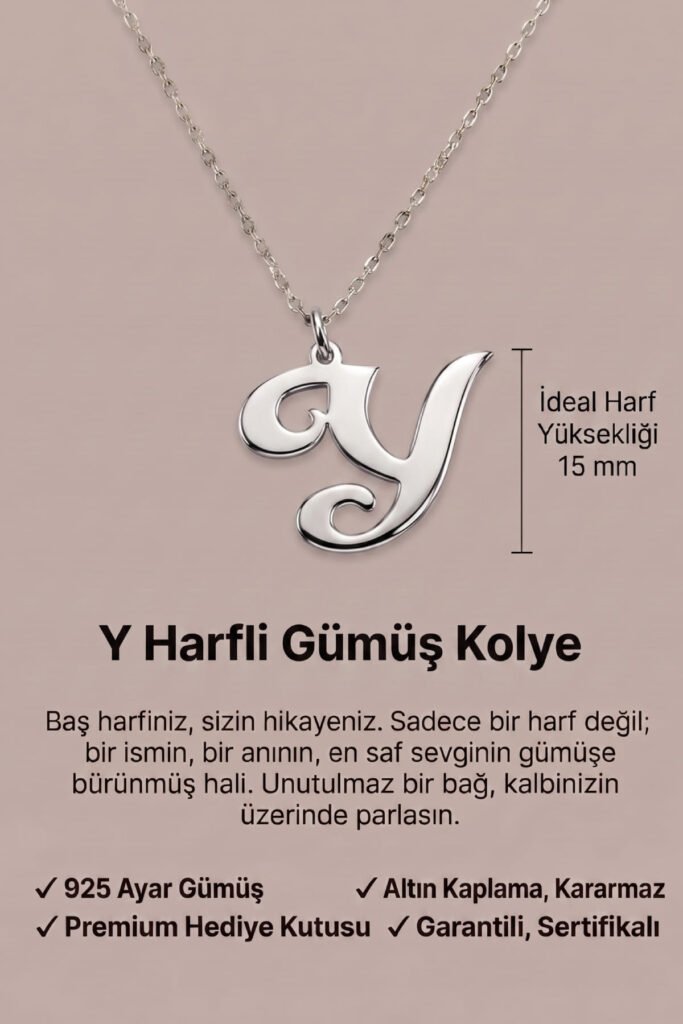 Y Harfi 925 Ayar Gümüş Kolye | 18 Ayar Vermeil Premium Beyaz Altın Kaplama