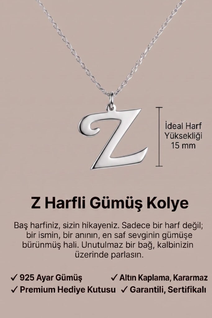 Z Harfi 925 Ayar Gümüş Kolye | 18 Ayar Vermeil Premium Beyaz Altın Kaplama