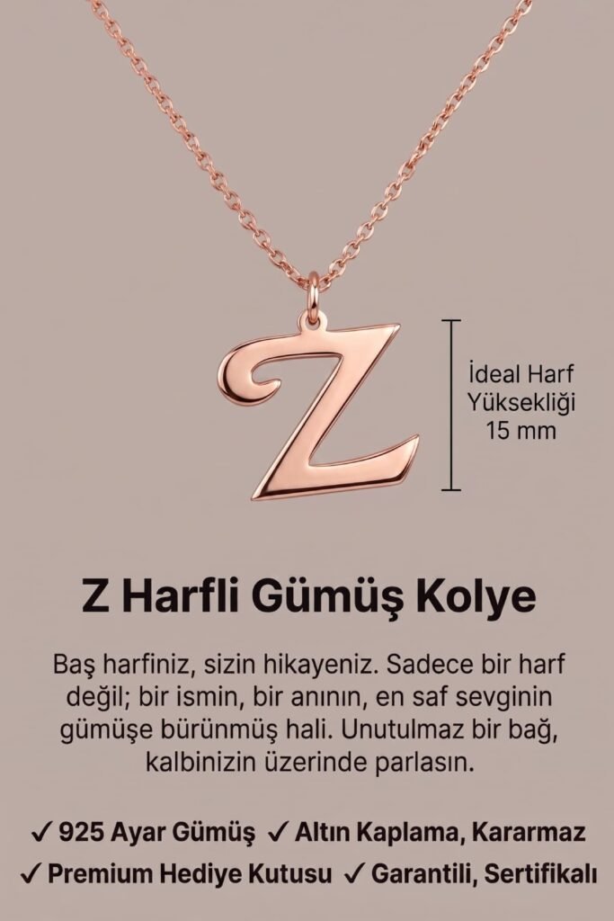 Z Harfi 925 Ayar Gümüş Kolye | 18 Ayar Vermeil Premium Rose Altın Kaplama