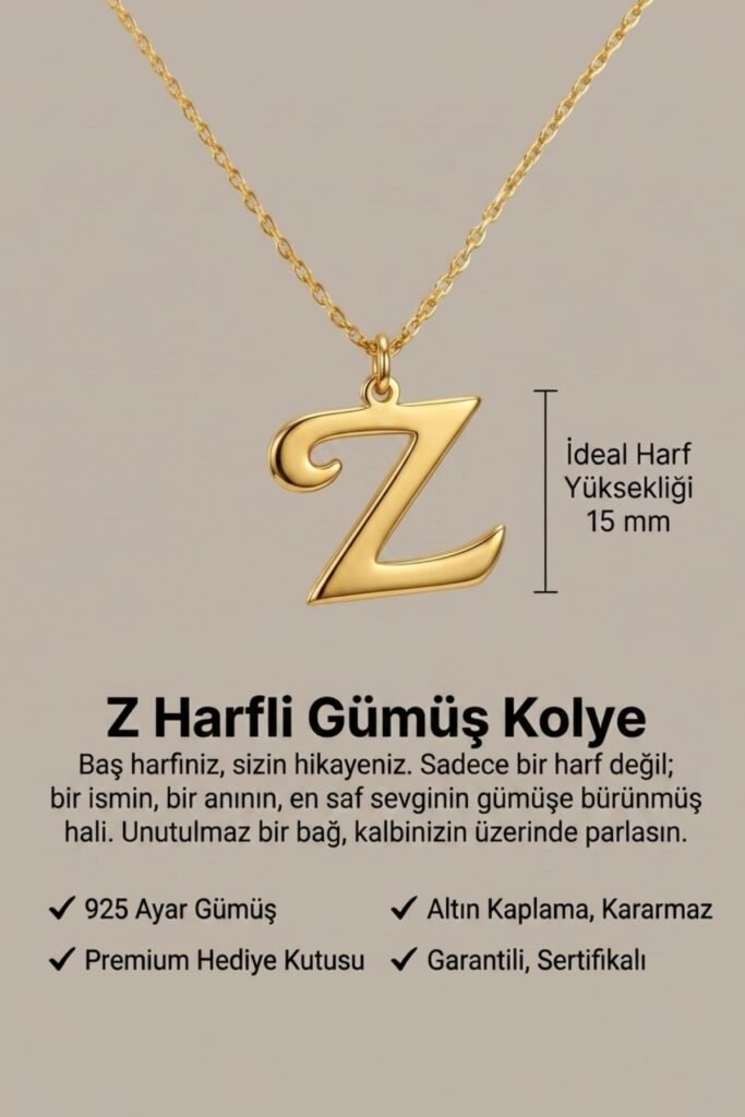 Z Harfi 925 Ayar Gümüş Kolye | 18 Ayar Vermeil Premium Sarı Altın Kaplama