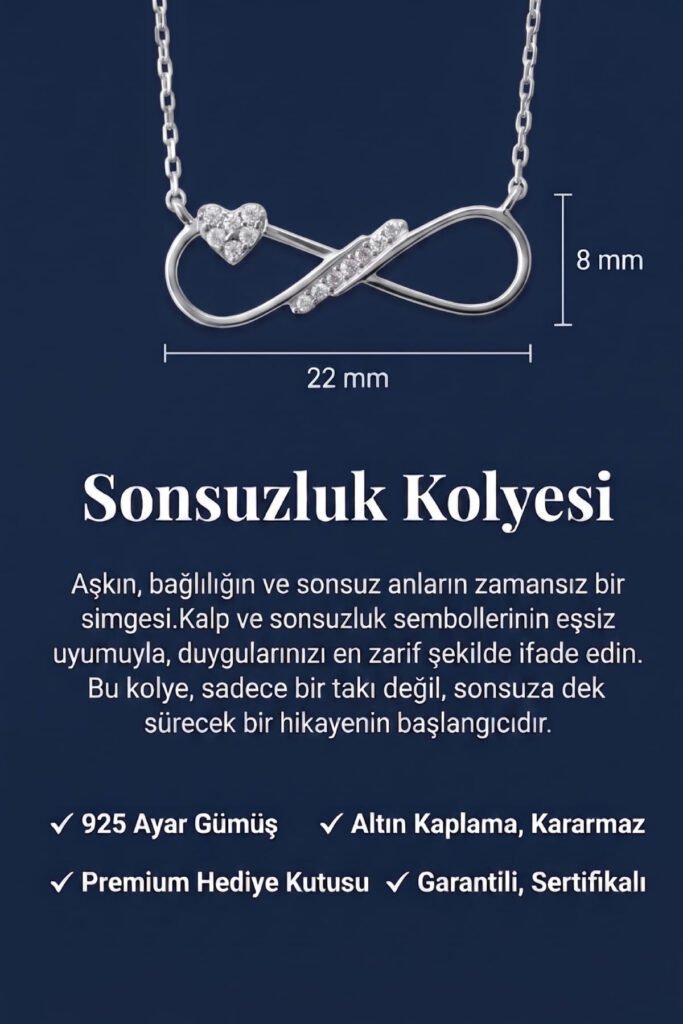 Kalpli Sonsuzluk Aşk 925 Ayar Gümüş Kolye | 18 Ayar Vermeil Premium Beyaz Altın Kaplama