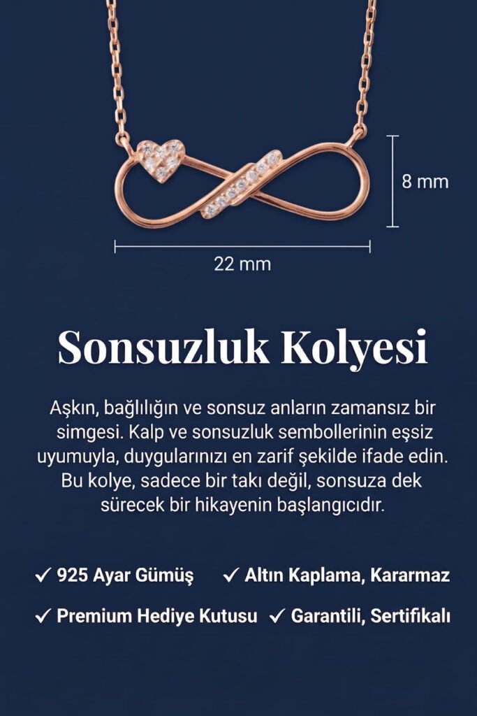 Kalpli Sonsuzluk Aşk 925 Ayar Gümüş Kolye | 18 Ayar Vermeil Premium Rose Altın Kaplama
