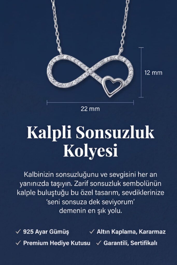 Kalpli Sonsuzluk 925 Ayar Gümüş Kolye | 18 Ayar Vermeil Premium Beyaz Altın Kaplama
