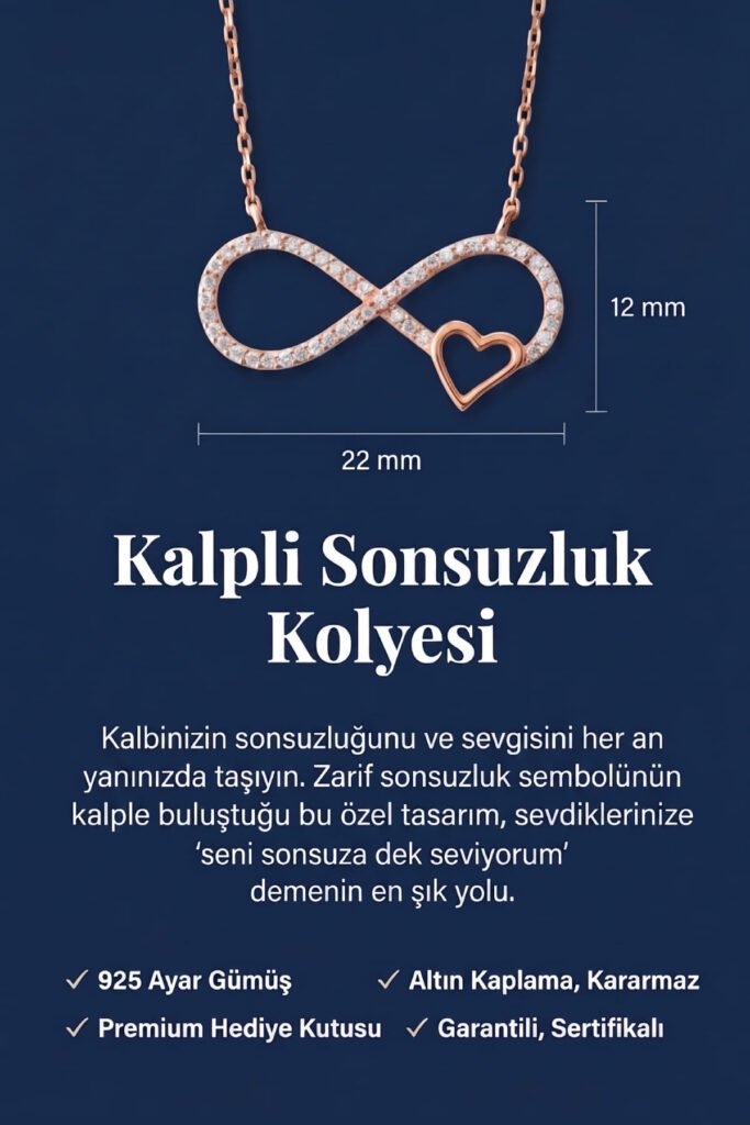 Kalpli Sonsuzluk 925 Ayar Gümüş Kolye | 18 Ayar Vermeil Premium Rose Altın Kaplama