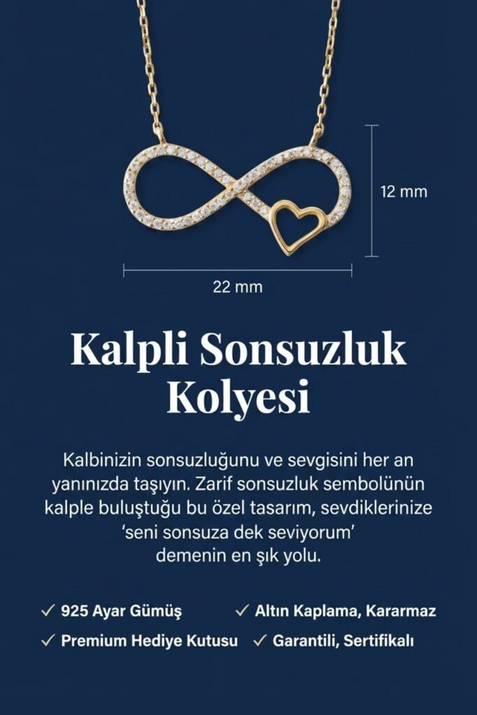 Kalpli Sonsuzluk 925 Ayar Gümüş Kolye | 18 Ayar Vermeil Premium Sarı Altın Kaplama