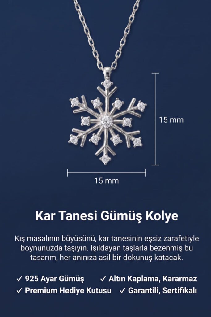 Kar Tanesi 925 Ayar Gümüş Kolye | 18 Ayar Vermeil Premium Beyaz Altın Kaplama