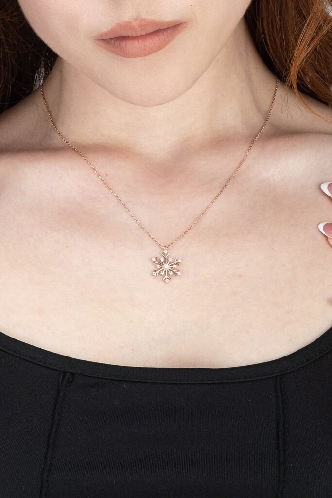 Kar Tanesi 925 Ayar Gümüş Kolye | 18 Ayar Vermeil Premium Rose Altın Kaplama