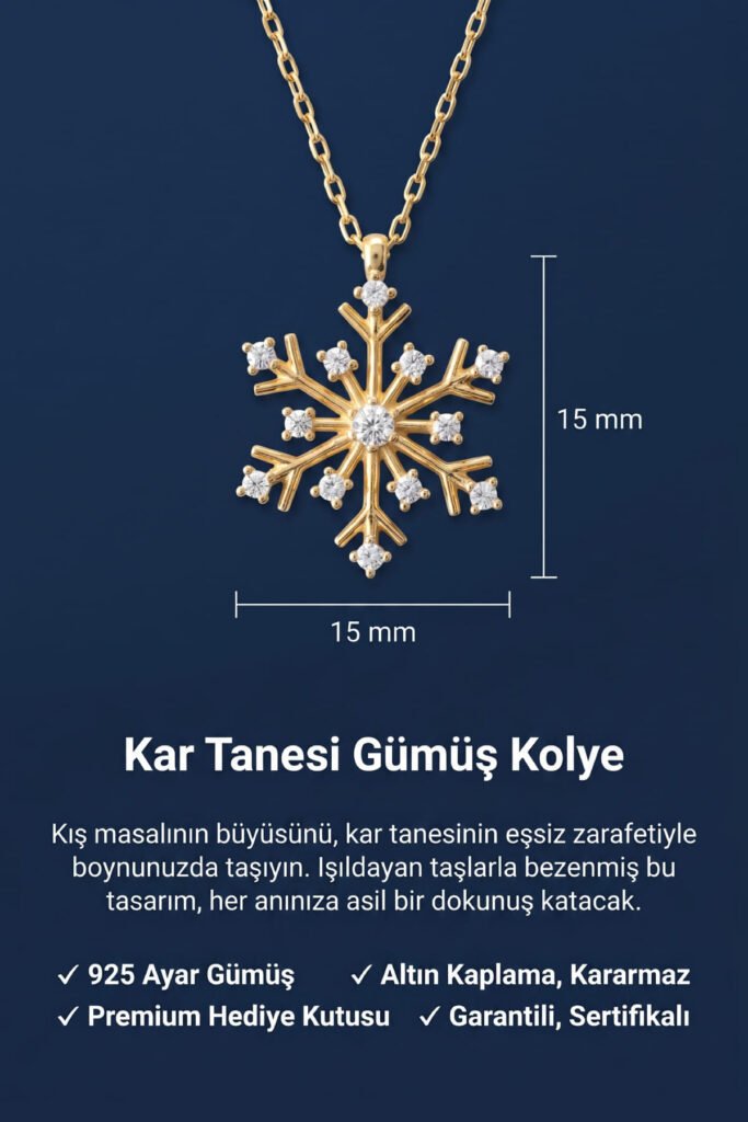 Kar Tanesi 925 Ayar Gümüş Kolye | 18 Ayar Vermeil Premium Sarı Altın Kaplama