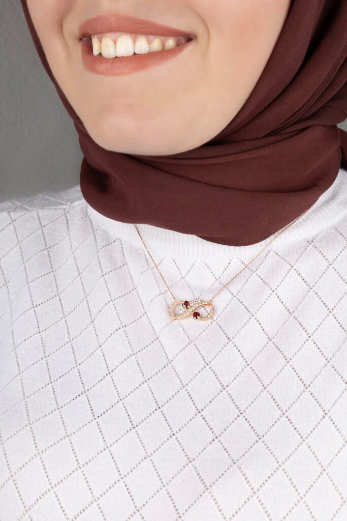 Kırmızı Kalpli Sonsuzluk 925 Ayar Gümüş Kolye | 18 Ayar Vermeil Premium Rose Altın Kaplama