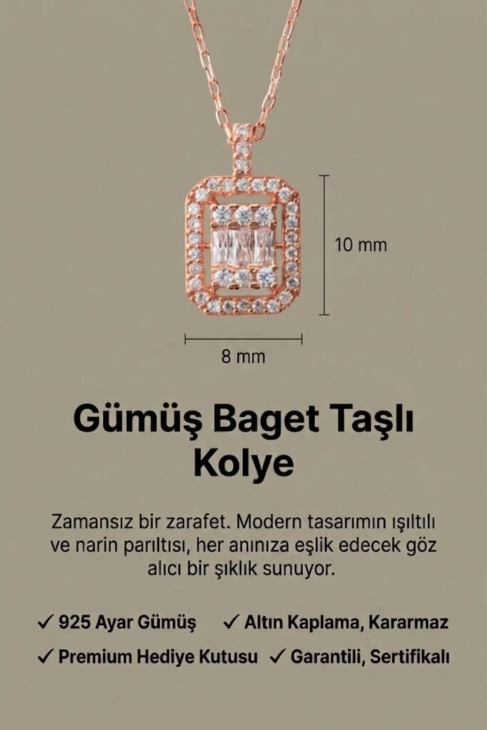 Klasik Baget 925 Ayar Gümüş Kolye | 18 Ayar Vermeil Premium Rose Altın Kaplama