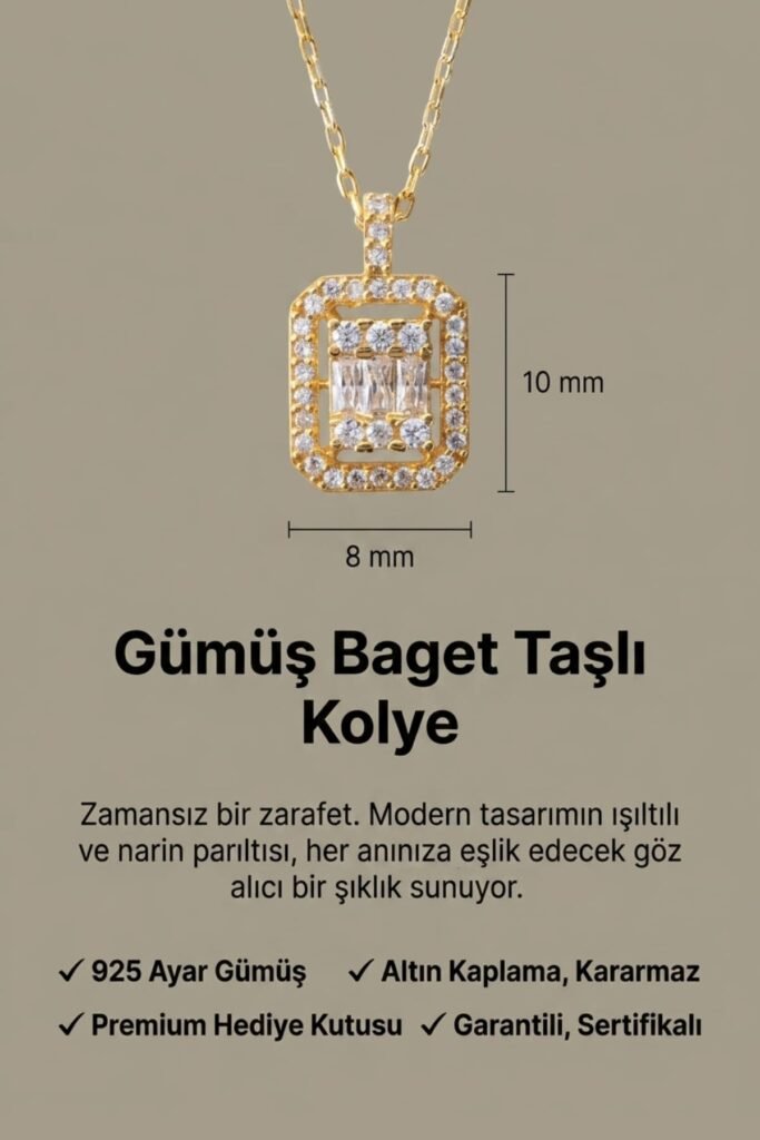 Klasik Baget 925 Ayar Gümüş Kolye | 18 Ayar Vermeil Premium Sarı Altın Kaplama
