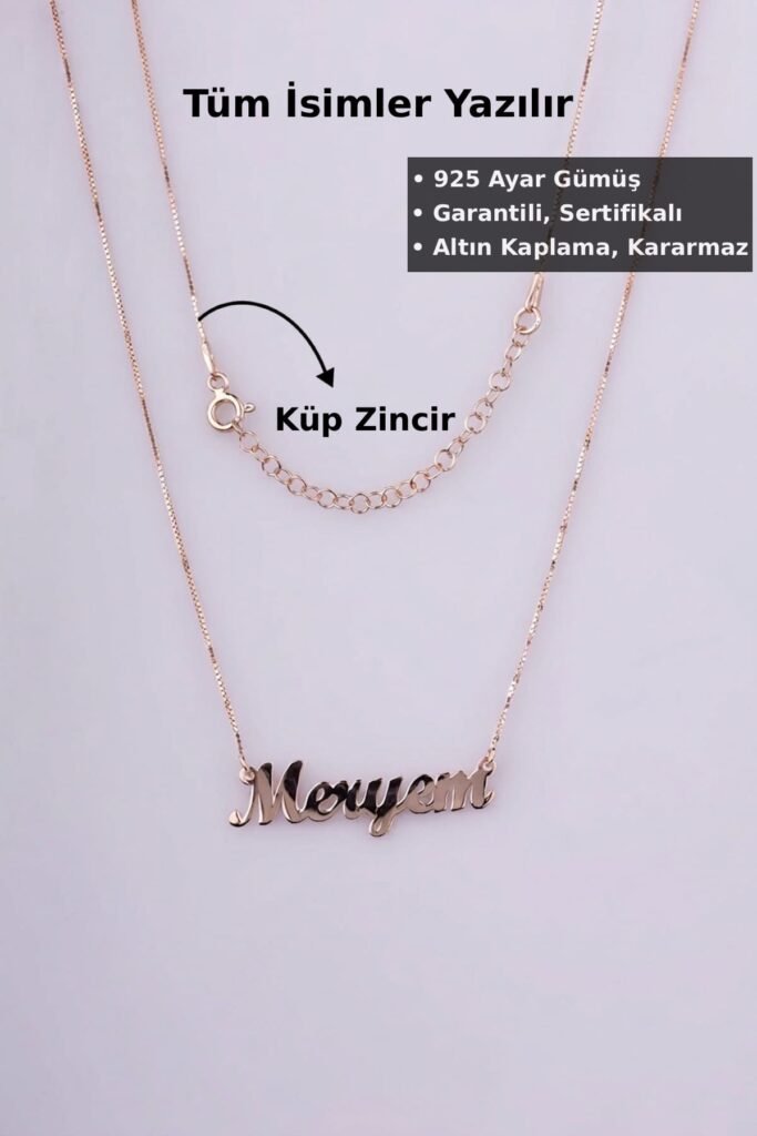 Kişiye Özel Küp Zincir İsim 925 Ayar Gümüş Kolye | 18 Ayar Vermeil Premium Rose Altın Kaplama