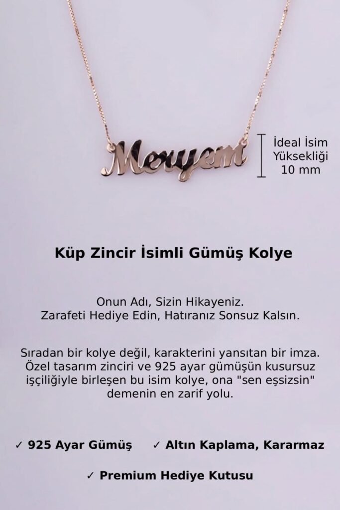 Kişiye Özel Küp Zincir İsim 925 Ayar Gümüş Kolye | 18 Ayar Vermeil Premium Rose Altın Kaplama