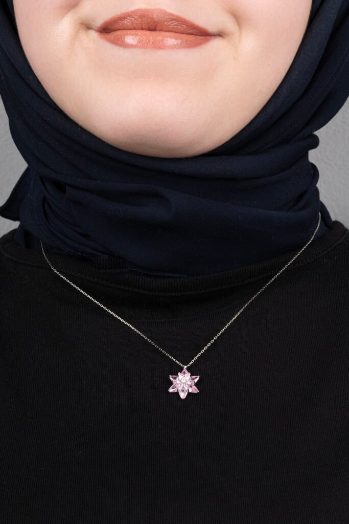 Lila Taşlı Lotus Çiçeği 925 Ayar Gümüş Kolye | 18 Ayar Vermeil Premium Beyaz Altın Kaplama