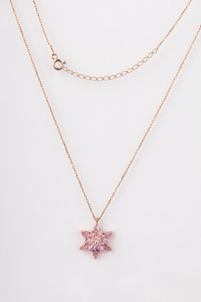 Lila Taşlı Lotus Çiçeği 925 Ayar Gümüş Kolye | 18 Ayar Vermeil Premium Rose Altın Kaplama