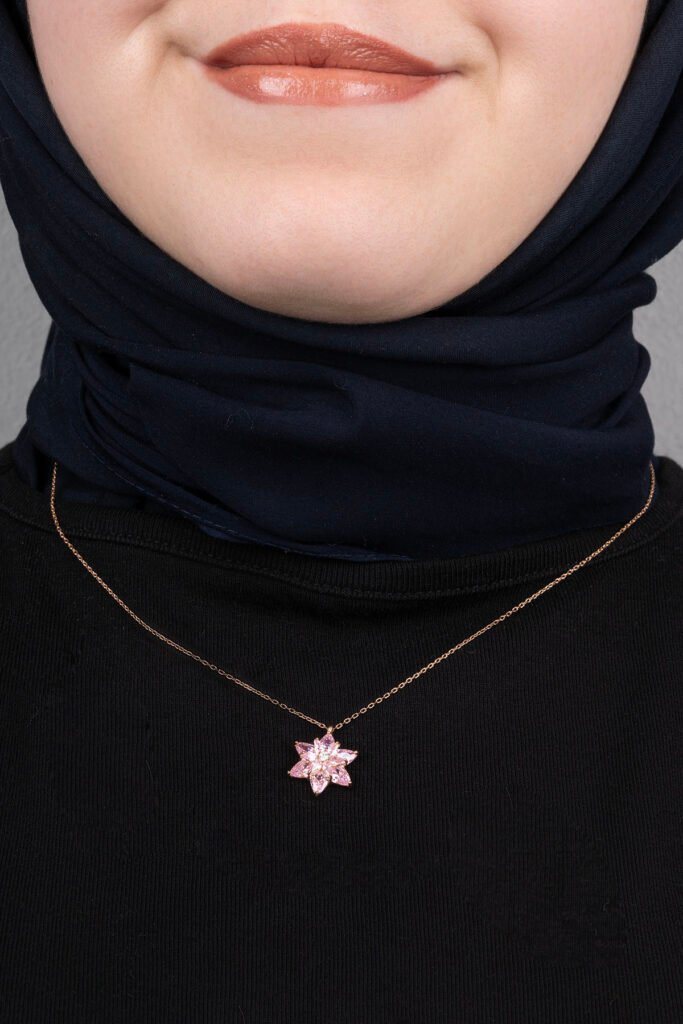 Lila Taşlı Lotus Çiçeği 925 Ayar Gümüş Kolye | 18 Ayar Vermeil Premium Rose Altın Kaplama