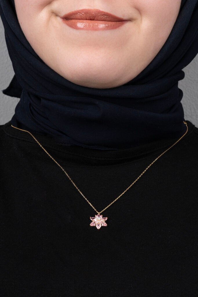 Lila Taşlı Lotus Çiçeği 925 Ayar Gümüş Kolye | 18 Ayar Vermeil Premium Sarı Altın Kaplama