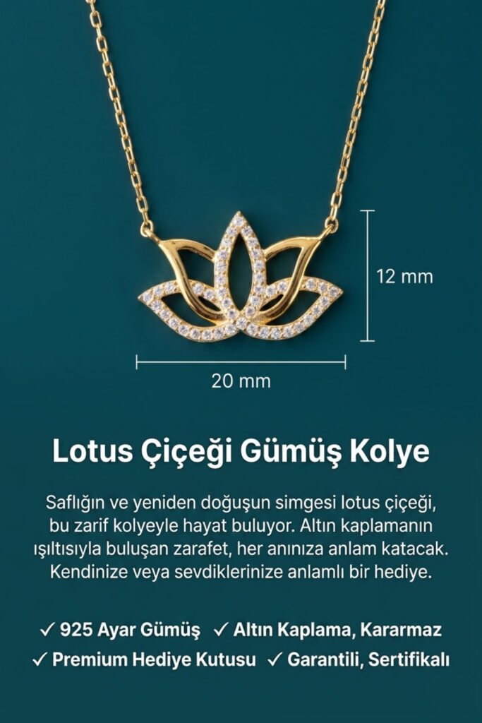 Lotus Çiçeği 925 Ayar Gümüş Kolye | 18 Ayar Vermeil Premium Sarı Altın Kaplama
