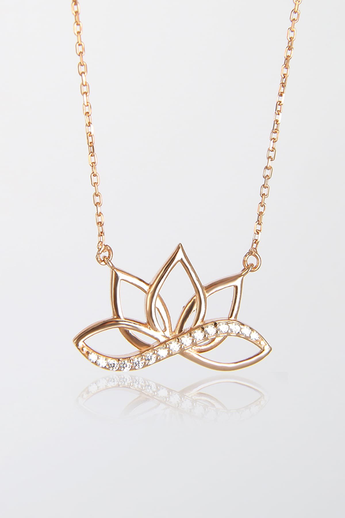 Jewelmim Lotus Çiçeği ve Sonsuzluk Rose Altın Kaplama Gümüş Kolye, şık gümüş kolye modelleri, sevgiliye gümüş kolye hediyesi
