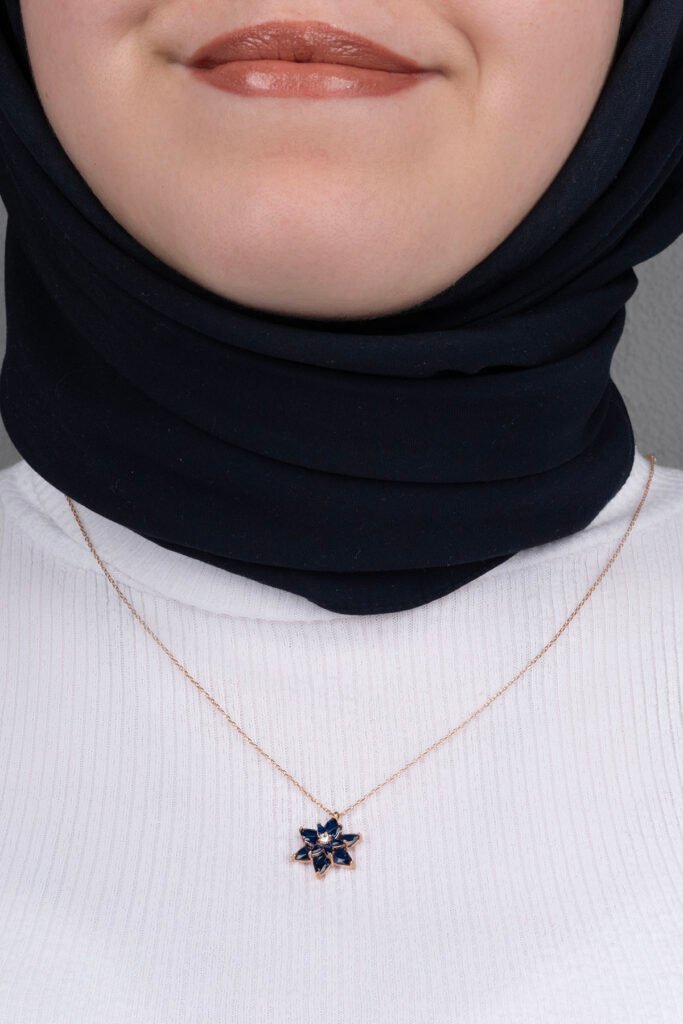 Mavi Taşlı Lotus Çiçeği 925 Ayar Gümüş Kolye | 18 Ayar Vermeil Premium Rose Altın Kaplama