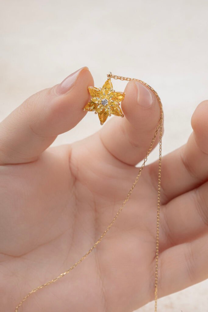Sarı Taşlı Lotus Çiçeği 925 Ayar Gümüş Kolye | 18 Ayar Vermeil Premium Sarı Altın Kaplama