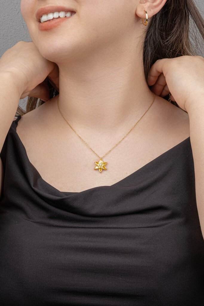 Sarı Taşlı Lotus Çiçeği 925 Ayar Gümüş Kolye | 18 Ayar Vermeil Premium Sarı Altın Kaplama