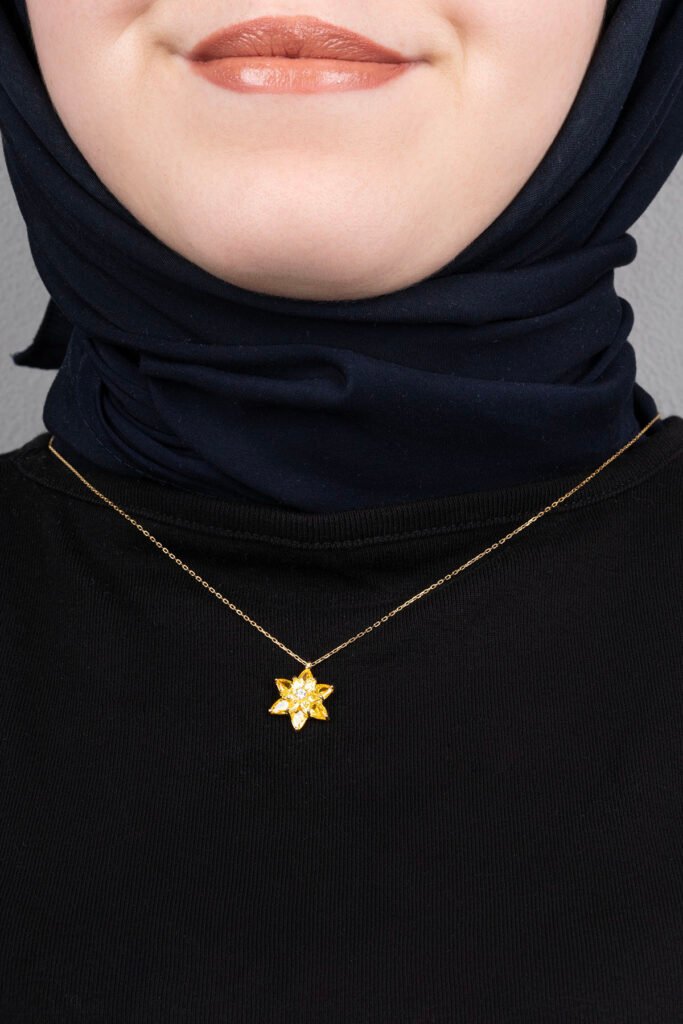 Sarı Taşlı Lotus Çiçeği 925 Ayar Gümüş Kolye | 18 Ayar Vermeil Premium Sarı Altın Kaplama