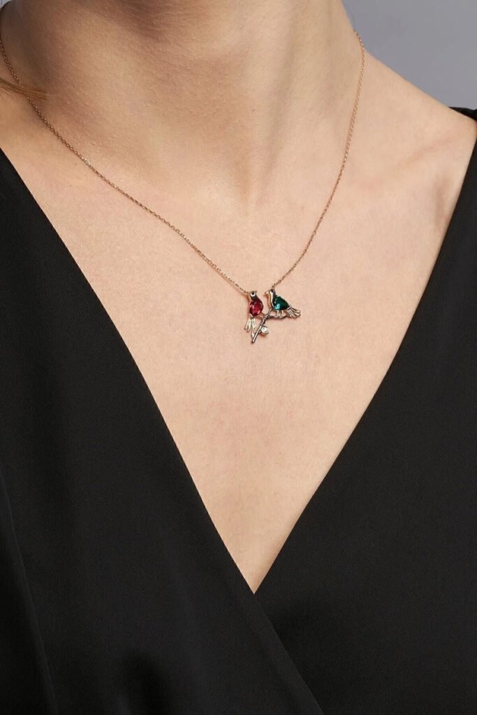 Sevgi Kuşları 925 Ayar Gümüş Kolye | 18 Ayar Vermeil Premium Rose Altın Kaplama