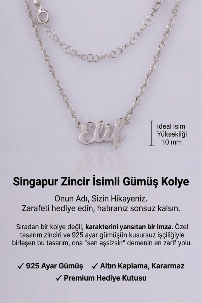Kişiye Özel Singapur Zincir İsim 925 Ayar Gümüş Kolye | 18 Ayar Vermeil Premium Beyaz Altın Kaplama