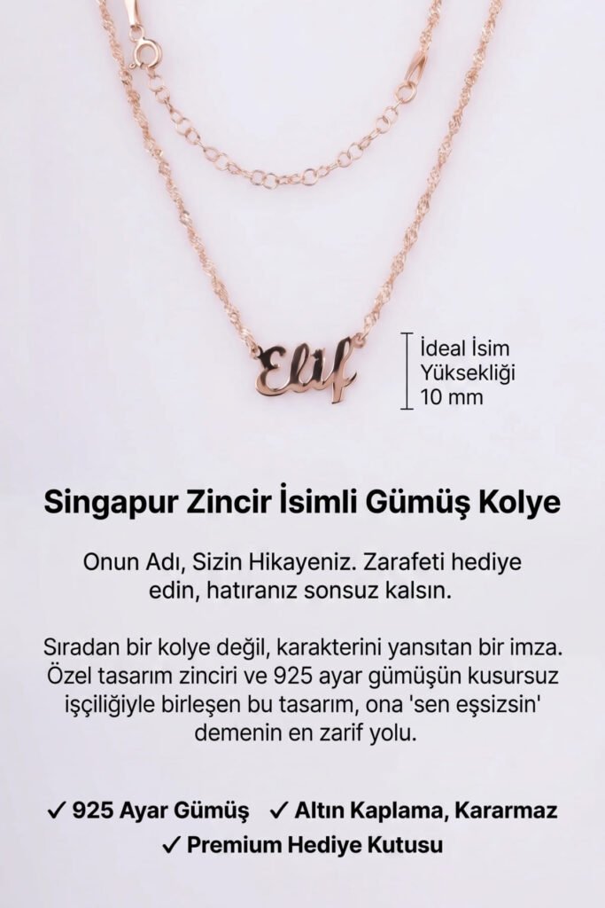 Kişiye Özel Singapur Zincir İsim 925 Ayar Gümüş Kolye | 18 Ayar Vermeil Premium Rose Altın Kaplama