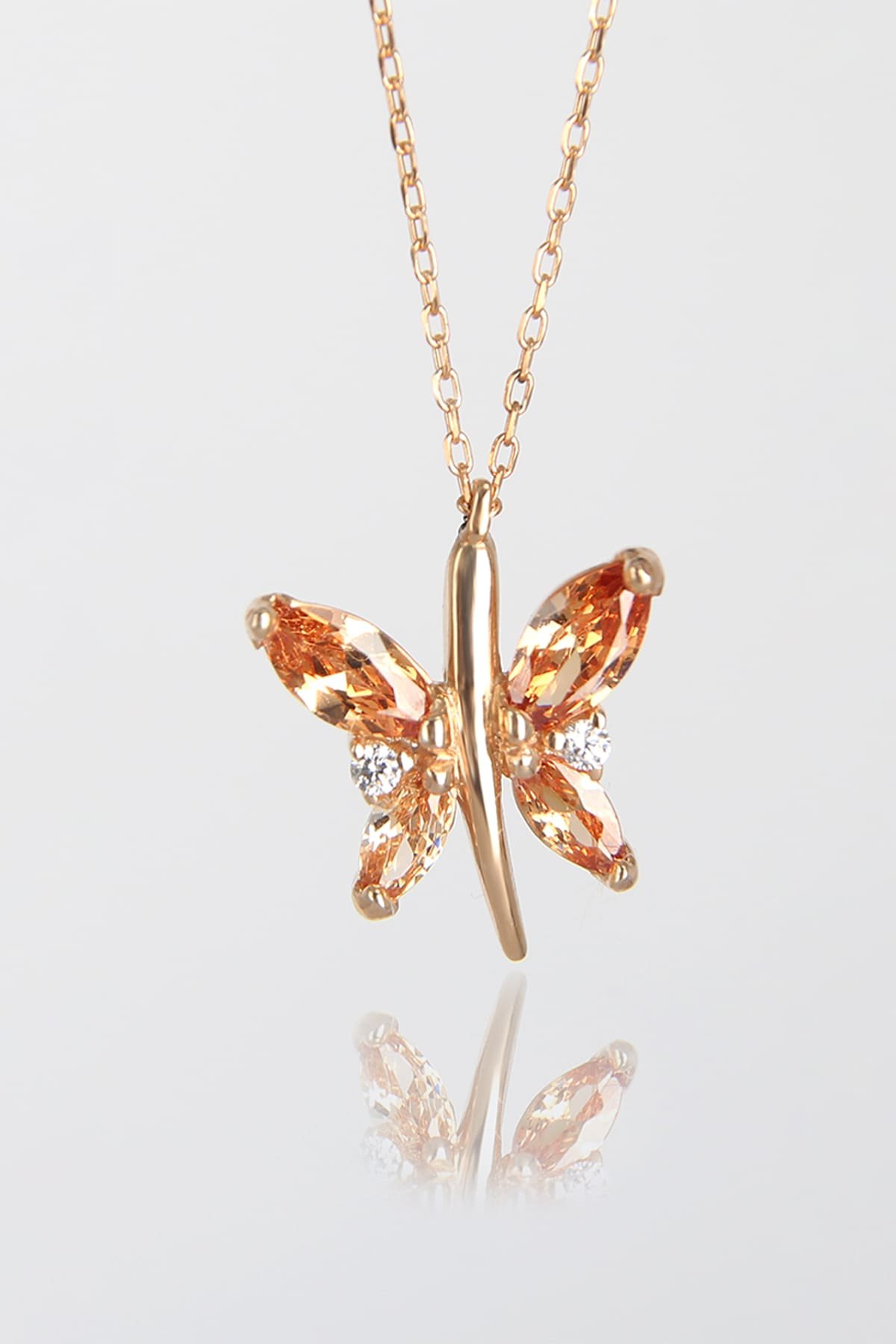 Jewelmim Sitrin Sarı Kelebek Rose Altın Kaplama Gümüş Kolye, şık gümüş kolye modelleri, sevgiliye gümüş kolye hediyesi