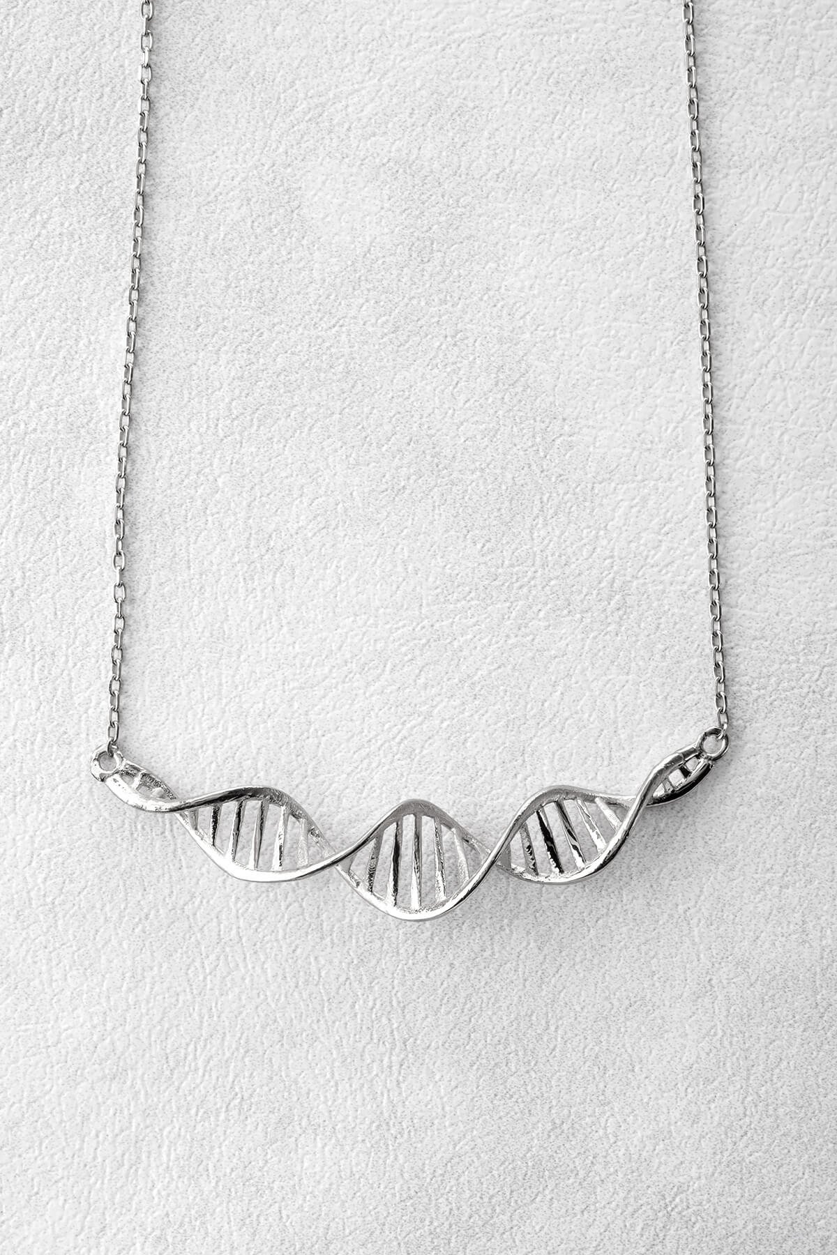 Jewelmim Sonsuz Bağ DNA Beyaz Altın Kaplama Gümüş Kolye, şık gümüş kolye modelleri, sevgiliye gümüş kolye hediyesi