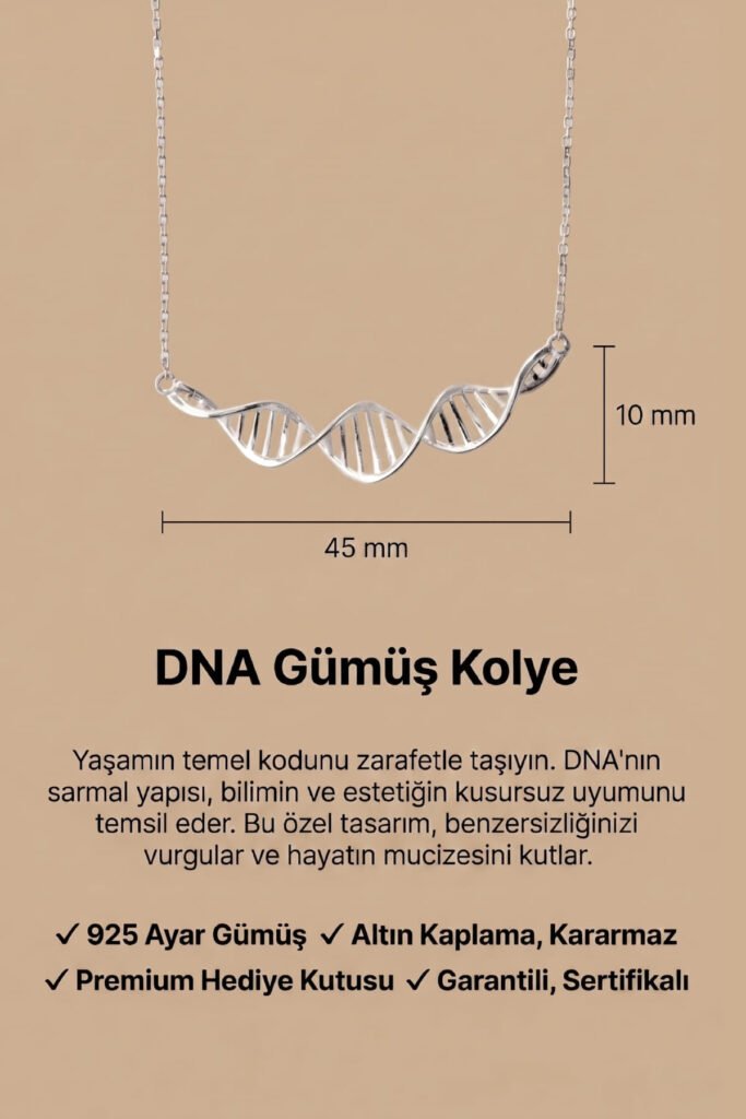 Sonsuz Bağ DNA 925 Ayar Gümüş Kolye | 18 Ayar Vermeil Premium Beyaz Altın Kaplama