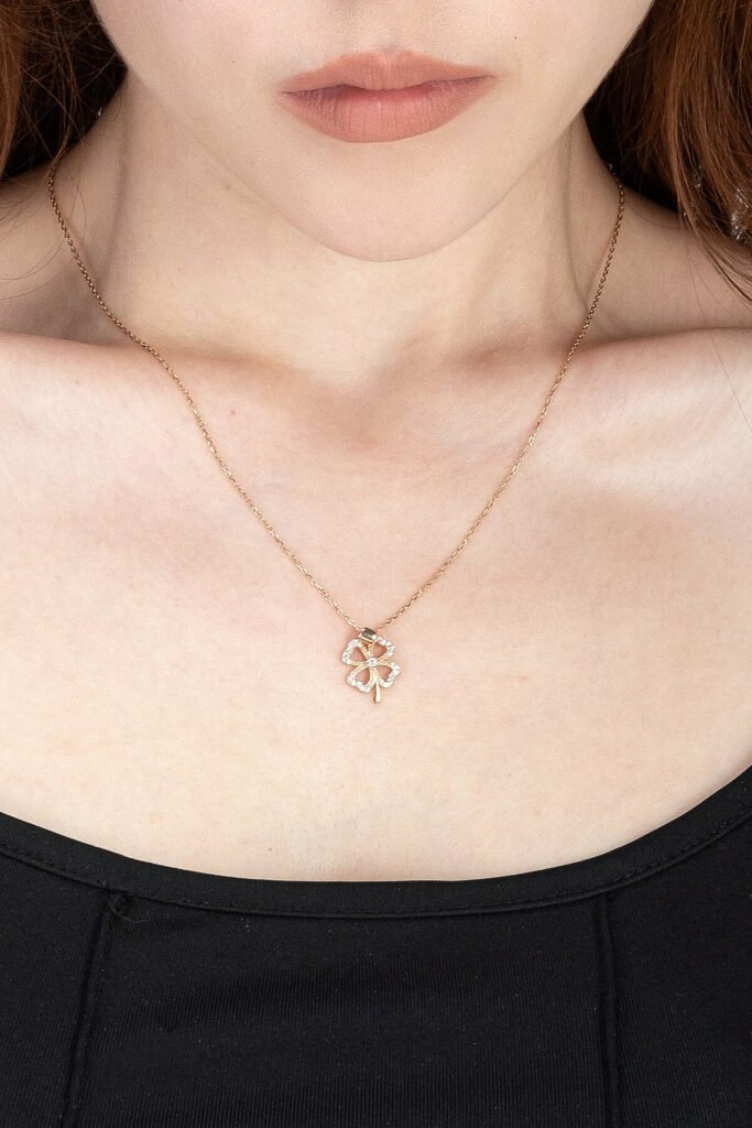 Taşlı 4 Yapraklı Yonca 925 Ayar Gümüş Kolye | 18 Ayar Vermeil Premium Rose Altın Kaplama
