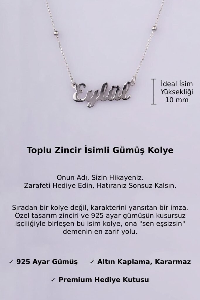 Kişiye Özel Toplu Zincir İsim 925 Ayar Gümüş Kolye | 18 Ayar Vermeil Premium Beyaz Altın Kaplama