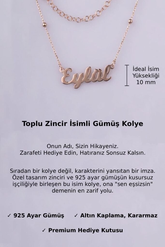 Kişiye Özel Toplu Zincir İsim 925 Ayar Gümüş Kolye | 18 Ayar Vermeil Premium Rose Altın Kaplama