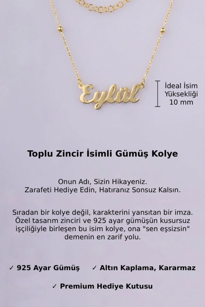 Kişiye Özel Toplu Zincir İsim 925 Ayar Gümüş Kolye | 18 Ayar Vermeil Premium Sarı Altın Kaplama