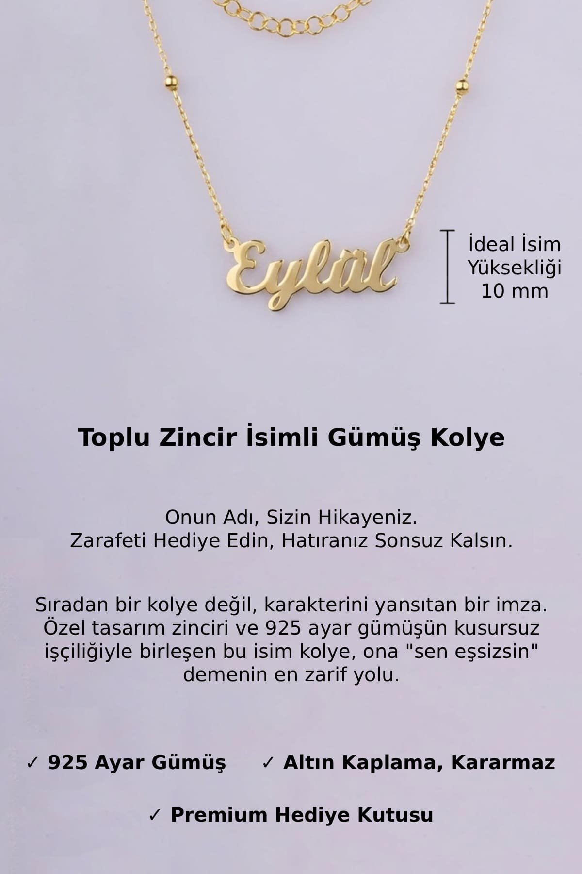 Jewelmim Kişiye Özel Toplu Zincir İsim Sarı Altın Kaplama Gümüş Kolye Detay Çekimi, eşe gümüş kolye hediyesi, en güzel kolye modelleri