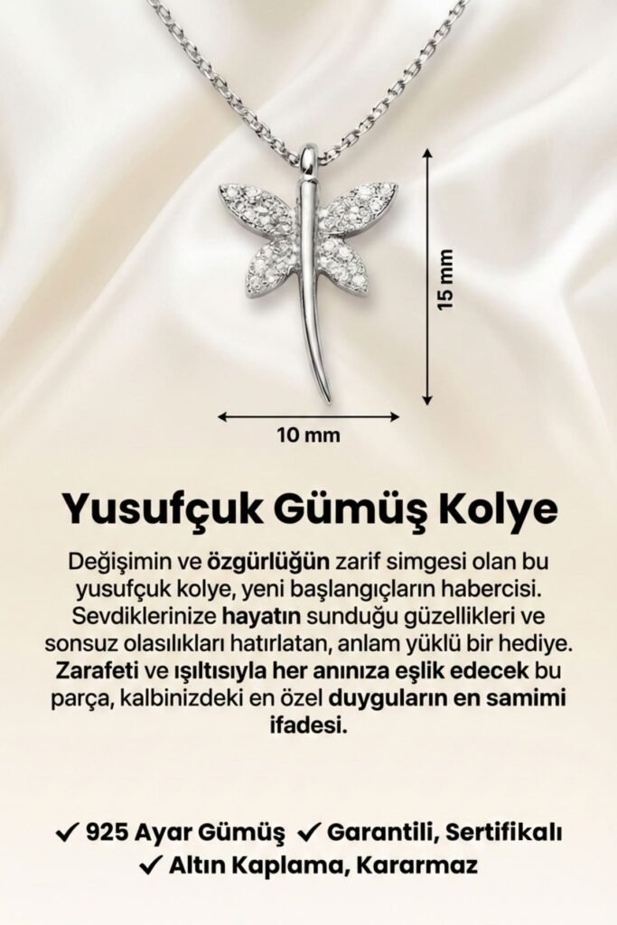 Yusufçuk 925 Ayar Gümüş Kolye | 18 Ayar Vermeil Premium Beyaz Altın Kaplama