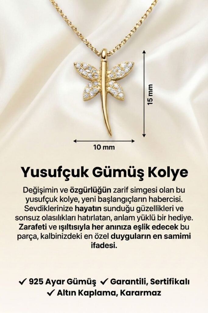 Yusufçuk 925 Ayar Gümüş Kolye | 18 Ayar Vermeil Premium Sarı Altın Kaplama
