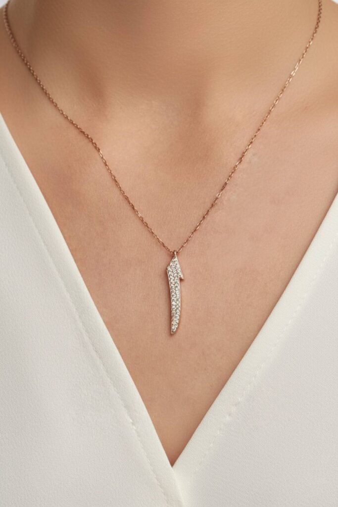 Zirkon Taşlı Elif Harfi 925 Ayar Gümüş Kolye | 18 Ayar Vermeil Premium Rose Altın Kaplama