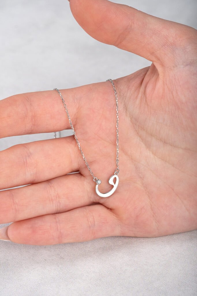 Zirkon Taşlı Vav Harfi 925 Ayar Gümüş Kolye | 18 Ayar Vermeil Premium Beyaz Altın Kaplama